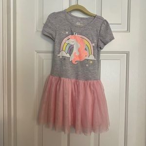 Grey & Pink Girls Unicorn Tulle Dress